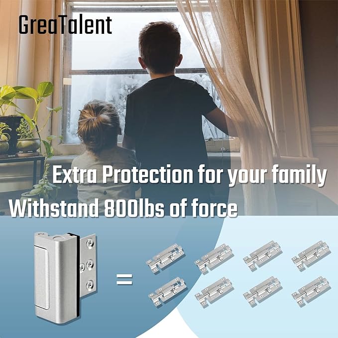 2PACK Home Security Door Reinforcement Lock Childproof, Add High Security to Home Prevent Unauthorized Entry, Aluminum Construction Finish, Frame Lock, Silver