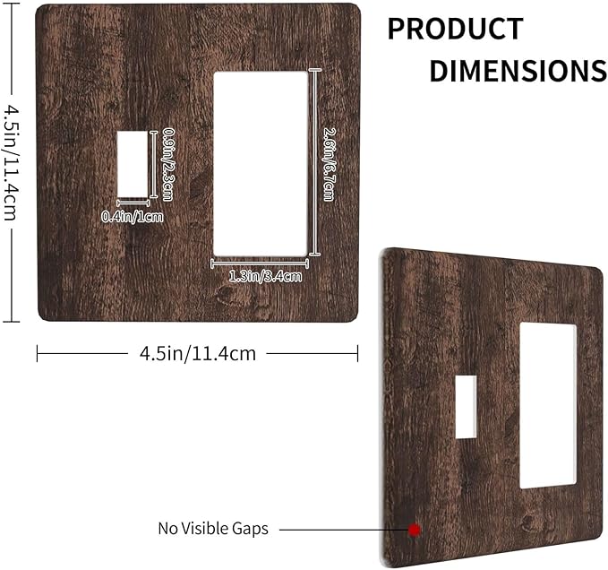 Outlet Covers Rustic Dark Brown Wood Grain 1 Toggle 1 Rocker Combination Decorative Wall Plate Electrical Switch Plates Light Switch Cover Plate for Farmhouse Bedroom Decor