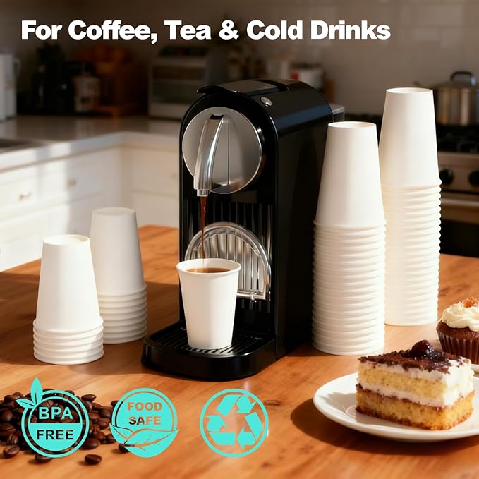 8 oz 1000 Pack Disposable Coffee Cups, Bulk White Disposable Paper Cups, Coffee Cups for Hot Tea, Chocolate and Cold Drinks