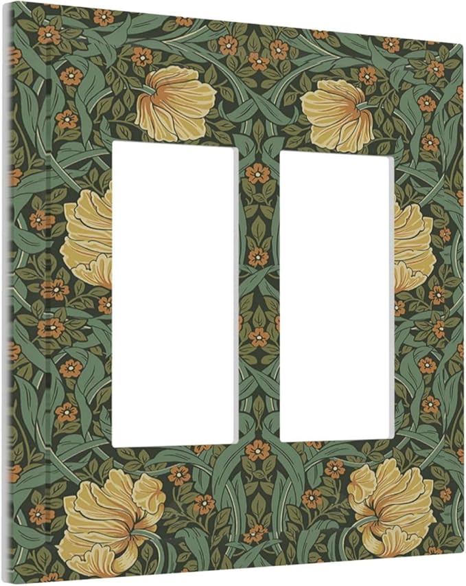 Decorative Outlet Covers William Morris Floral Vintage Flowers Pattern 2 Gang Double GFCI Rocker Electrical Wall Panels Light Switch Cover Plate for Bedroom living Room Decor