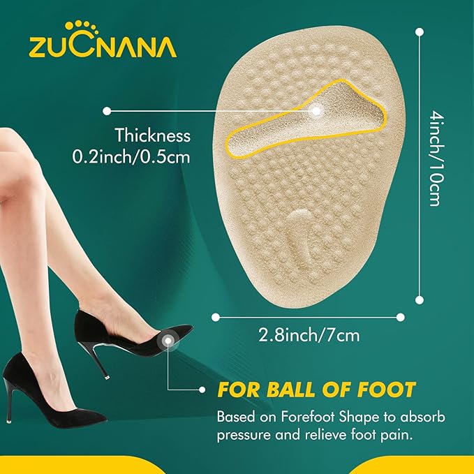 Metatarsal Pads Ball of Foot Cushions (6 Pairs), Non Slip High Heel Cushion Inserts Women, One Size Fits All Shoe Inserts for Women and Men, Reusable Foot Pads All Day Pain Relief and Comfort