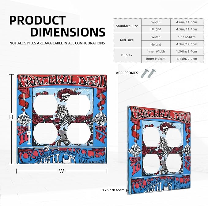 Decorative Switch Plate Covers Hippy Skull Red Rose Floral 2 Gang Outlet Covers Double Duplex Light Switch Cover Plate Gfci Wall Plate for Bathroom Decor