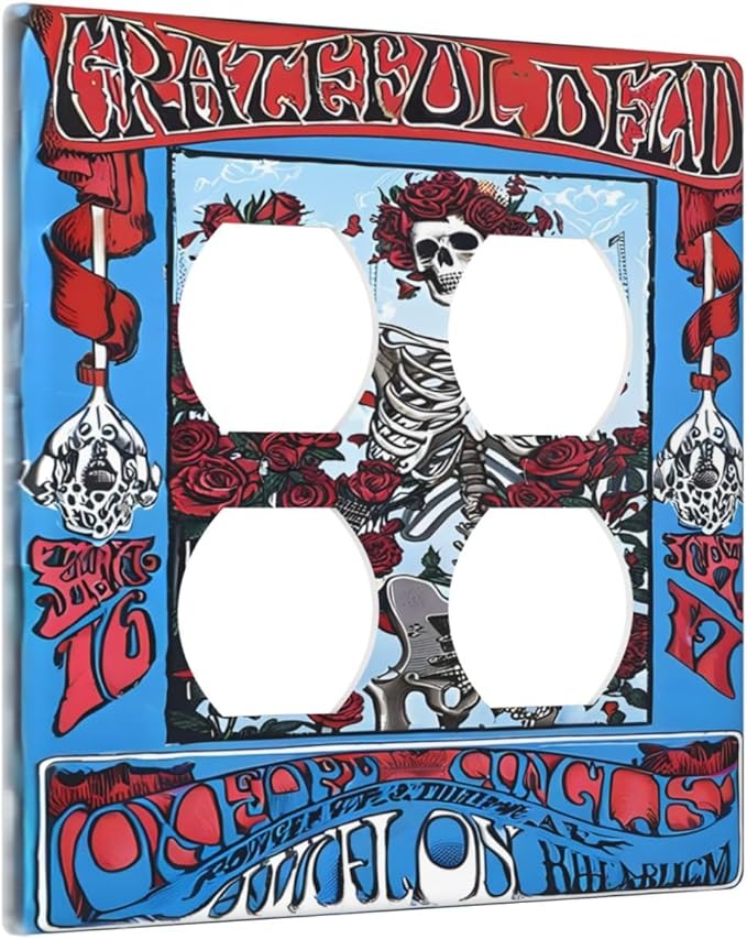 Decorative Switch Plate Covers Hippy Skull Red Rose Floral 2 Gang Outlet Covers Double Duplex Light Switch Cover Plate Gfci Wall Plate for Bathroom Decor
