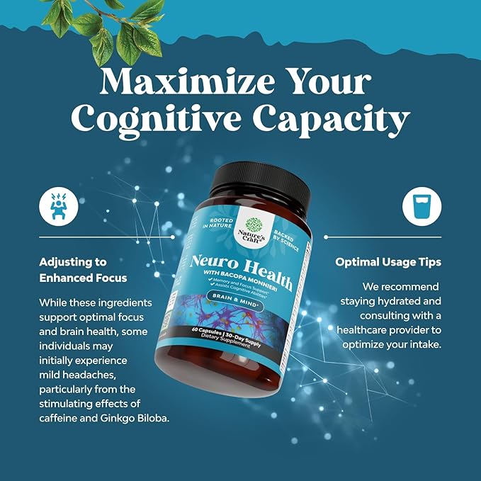 Nootropic Brain Supplement for Memory and Focus Support - Vitamins for Mental Support & Clarity with Bacopa Monnieri, VIT A, B6, Riboflavin, Niacin, Thiamin & Folate - Cognitive Complex - 60 Ct