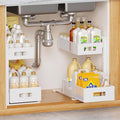 2 Pack Under Sink Organizer, Adjustable Height Under Sink Organizers and Storage, Smooth & Silent Sliding Out Metal Drawer for Kitchen Bathroom Pantry Cabinet Closet (White)