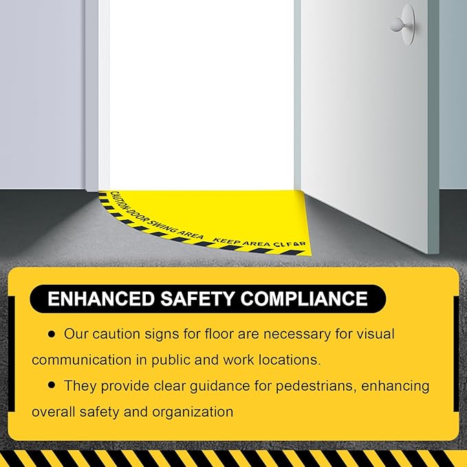 1 Pack Door Swing Caution Floor Sign for Safety Warning Door Swing Area Keep Area Clear Floor Sign Vinyl Non Slip Surface(28 x 28 Inches,Textured,Yellow)