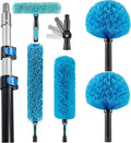 20 Foot High Ceiling Fan Duster with 5-12 Foot Extension Pole, Extendable Reusable Cobweb, Feather, Window Cleaning Squeegee Kit Blue