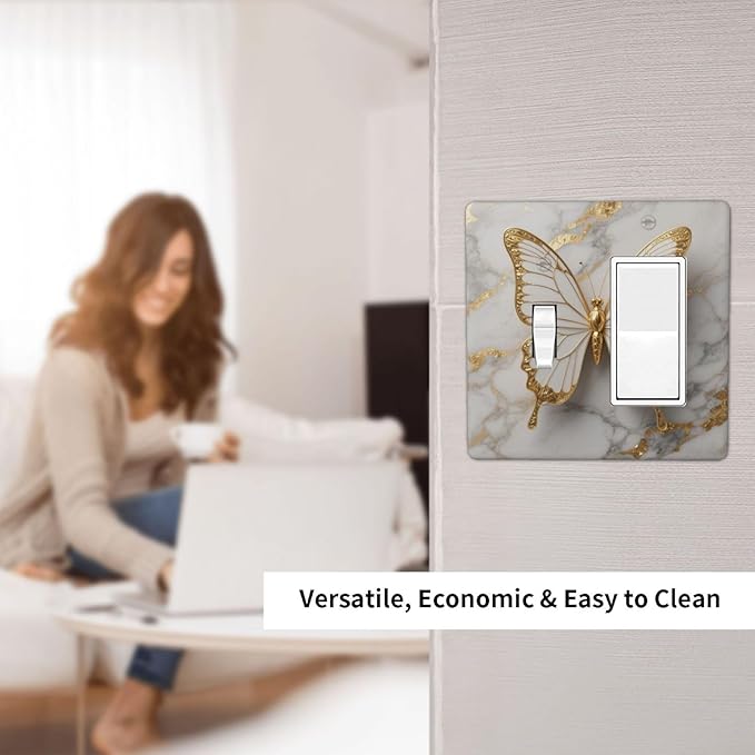 Gold Marble Shine Butterfly Abstract Modern Print Outlet Covers 1 Toggle 1 Rocker Combination Decorative Wall Plate Electrical Switch Plates Light Switch Cover Plate for Bed Room Bathroom Decor