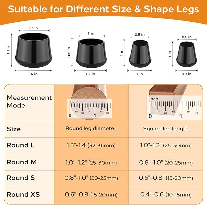 Meldel 24 PCS Silicone Chair Leg Floor Protectors Extra Small(0.6"-0.8") Rubber Felt Furniture Pads Chair Legs Caps/Covers for Hardwood Floors, Tile from Scratches & Reduce Noise - Round, Black