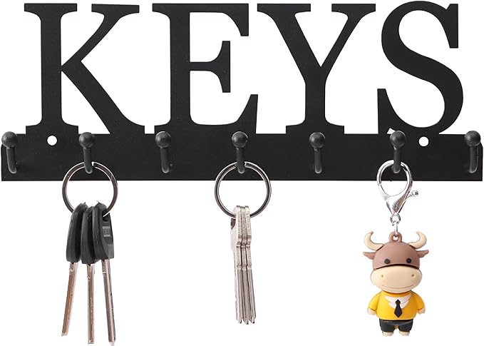 Key Holder Wall Mounted Key Hooks for Wall Decorative with 7 Hooks Black Metal Key Organizer Rack Hanger for Entryway, Front Door, Hallway, Office 10X3.7 inches