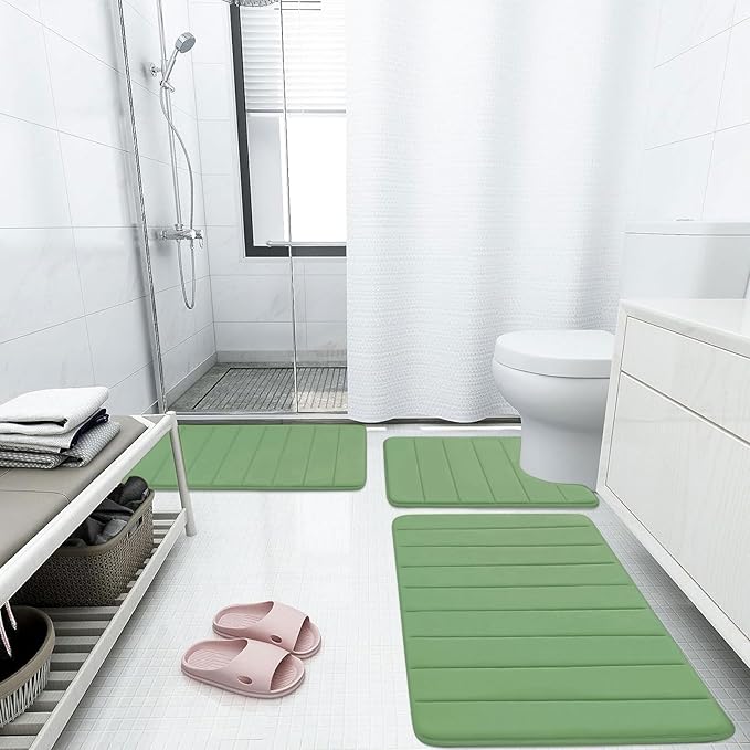 Buganda Memory Foam Bath Mat, 47" x 17", Ultra Soft and Non-Slip Bathroom Rugs, Water Absorbent and Machine Washable Bath Rug Runner for Bathroom, Shower, and Tub, Olive Green
