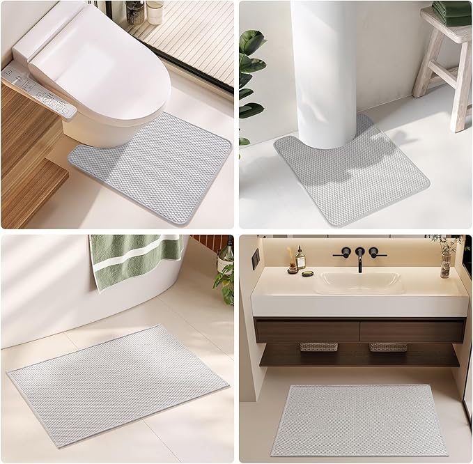 Toilet Rug, Thin Toilet Rugs U Shaped Washable Non Slip Absorbent Quick Dry Low Pile Toilet Mat, Light Grey 20"x24" U Shape