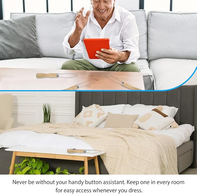 4pcs Button Hook Assist Device with Easy-Grip Wooden Handle for Shirts, Coats, Dresses - Ideal Button Aids for Arthritis & Limited Dexterity