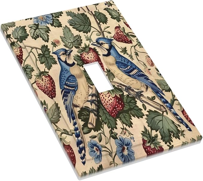 Decorative Light Switch Cover Vintage Floral Bird Strawberry Thief William Morris 1 Gang Single Toggle Device Electrical Faceplate Switchplates Decorator Outlet Wall Plate for Bedroom Home