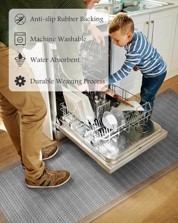 PADOOR Non Slip Kitchen Rugs Sets of 3 - Extra Large 2.5'x6' + 20"x32" + 20"x32" Runner Rugs for Kitchen Floor Non Skid Washable, Absorbent Kitchen Mat for in Front of Sink 3 Piece Brown