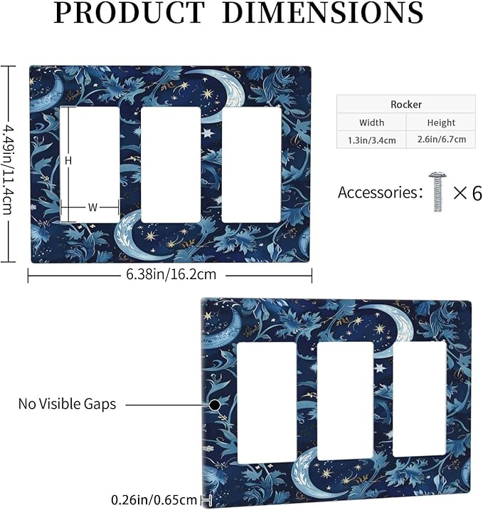 Light Switch Covers Vintage Moon And Flowers Decor Floral William Morris 3 Gang Rocker Electrical GFCI Decorative Triple Outlet Wall Plate Cover Switchplate for Bedroom Kids room Decor