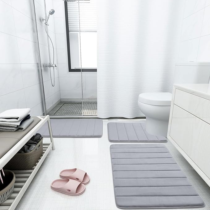 Buganda Memory Foam Bath Mat, 60" x 24", Ultra Soft and Non-Slip Bathroom Rugs, Water Absorbent and Machine Washable Bath Rug Runner for Bathroom, Shower, and Tub, Medium Grey