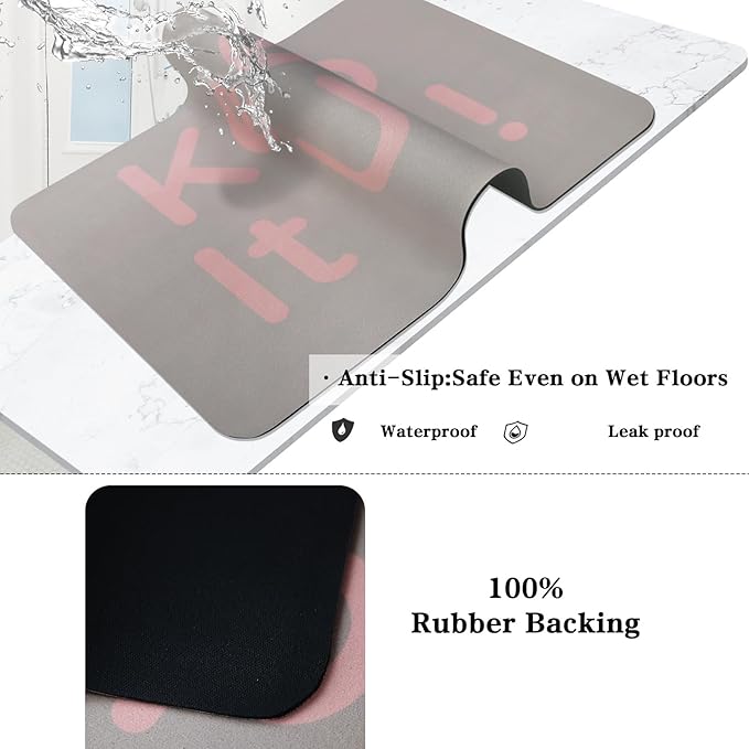 Bath Mat - Super Absorbent Non Slip Quick Dry Thin Rubber Mats for Bathroom Floor, Fit Under Door, Shower Rug for Bathtub, Beige