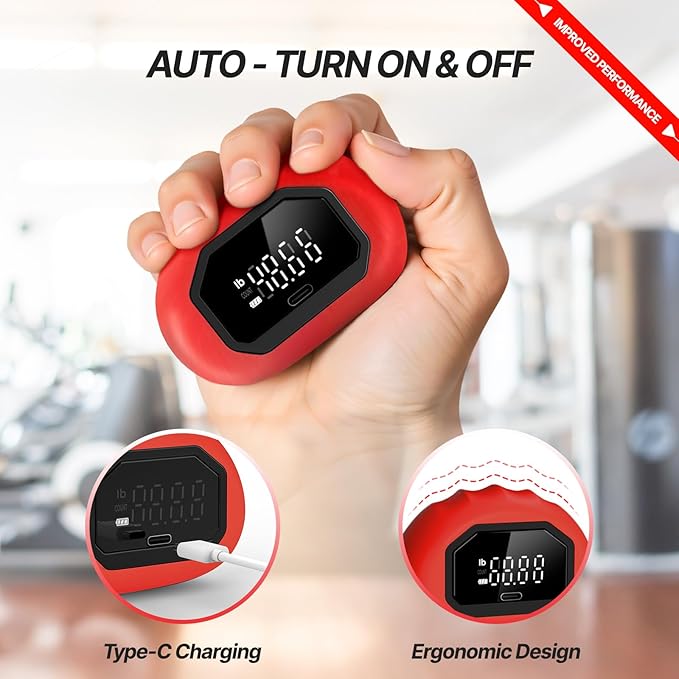 Hand Grip Strength Tester Trainer - Strength Dynamometer for Fun Rechargeable Hand Exercising Device with Finger Exerciser and Stretcher Exercise Workout Equipment