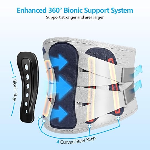 Back Brace for Men Lower Back Pain Relief, Adjustable Back Lumbar Support Belt for Women & Men, Sciatica, Scoliosis and Herniated Disc Relief with Ergonomic Breathable Pads & 5 Stays (L)