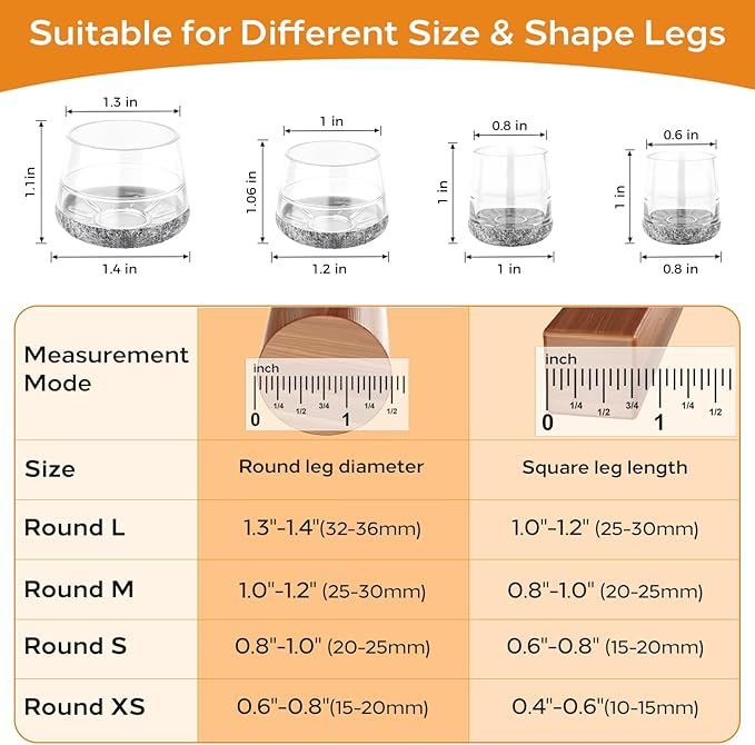 Meldel 24 PCS Silicone Chair Leg Floor Protectors Medium Fit (1"-1.2") Rubber Felt Furniture Pads Chair Legs Caps/Covers for Hardwood Floors, Tile from Scratches & Reduce Noise - Round, Grey
