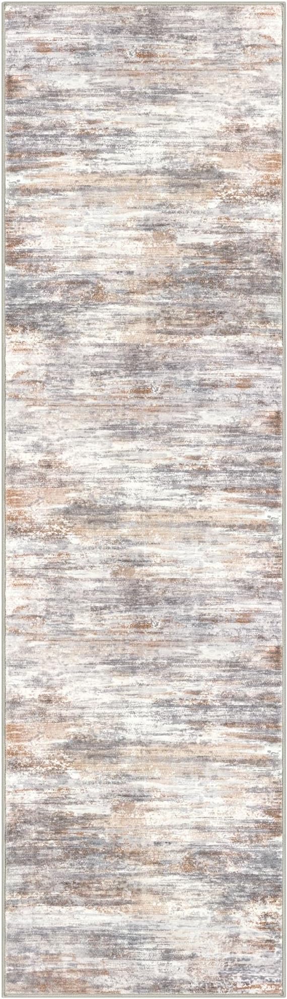 KOZYFLY Modern Abstract Washable Rug Runner 2x7 Hallway Runner Rug Non-Slip Soft Kitchen Runner Rugs, Print Multi Grey Striped Carpet Runner for Entryway Bathroom Laundry Room Foyer