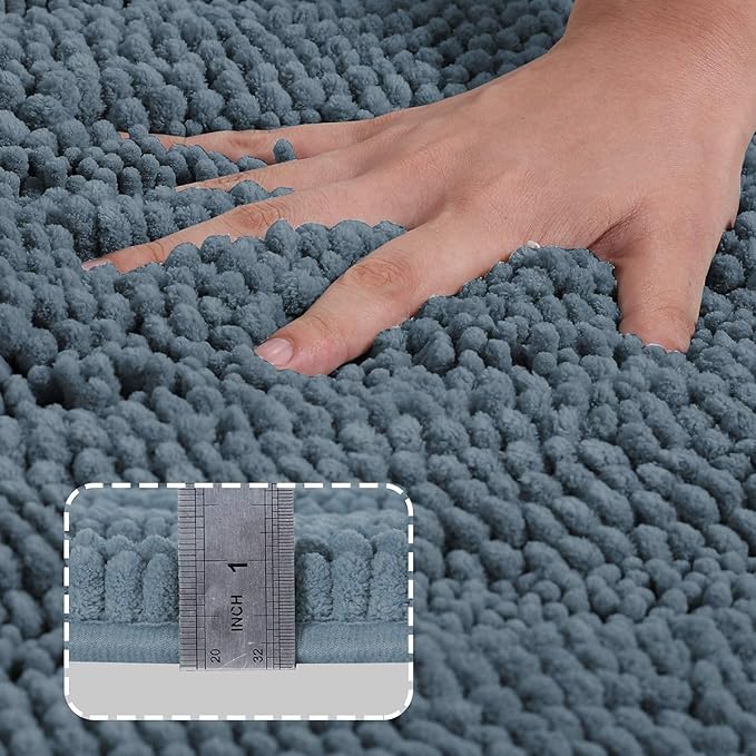 Turquoize Chenille Bath Rugs Shaggy Non Slip Bath Mat 24 x 36 Stone Blue Bath Rug Extra Soft and Absorbent Area Rug, 24"x 36", Stone Blue