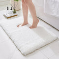 Bathroom Rugs, Ultra Thick Shaggy Soft Microfiber Absorbent Bath Rug, High Density Foam Latex Non Slip Backing, Machine Washable Bath Mats for Bathroom Floor & Sink 24x17, White