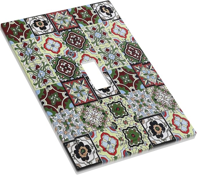 Decorative Light Switch Cover Talavera Tile Decal 1 Gang Single Toggle Device Electrical Faceplate Switchplates Decorator Outlet Wall Plate for Bedroom Bathroom Decor