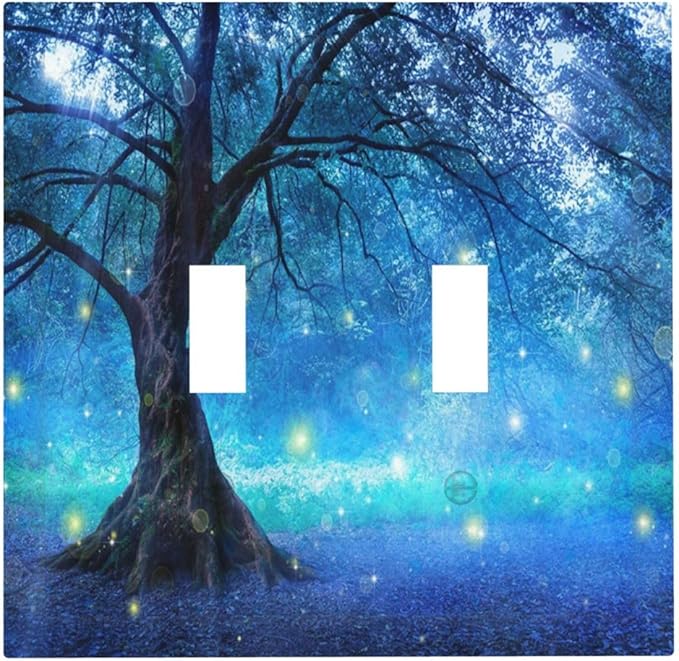 Light Switch Cover Fantasy Fairy Tree In Mystic Forest 2 Gang Wall Plate Double Light Switch Plate Toggle Decorative Outlet Covers Electrical Switchplate for Bathroom Bedroom Decor