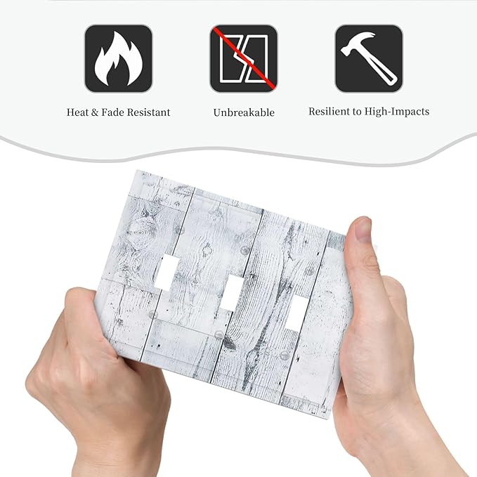Decorative Switch Plates Vintage Grey White Wood Grain 3 Gang Wall Plate Triple Toggle Light Switch Cover Faceplate Electrical Wall Panels for Farmhouse Bathroom Decor