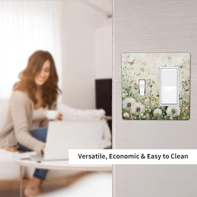 Dandelions Butterflies Watercolor Wildflowers Floral Outlet Covers 1 Toggle 1 Rocker Combination Decorative Wall Plate Electrical Switch Plates Light Switch Cover Plate for Bedroom Living Room Decor