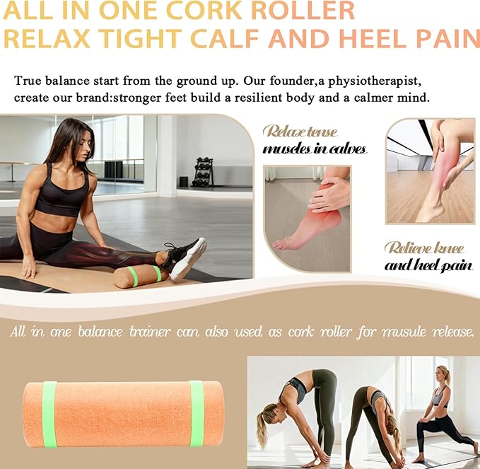 Cork Balance Board 4-in-1 Foot Strengthener, Premium Natural Cork, Plantar Fasciitis Foot Pain Relief, Foot Balance Trainer