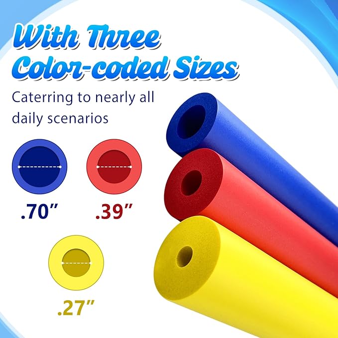 Foam Grip Tubing for Utensils Tools Pens - 3 Sizes, Comfort Grip for Elderly, Disabled, Arthritis, Multicolor, 6 Pack