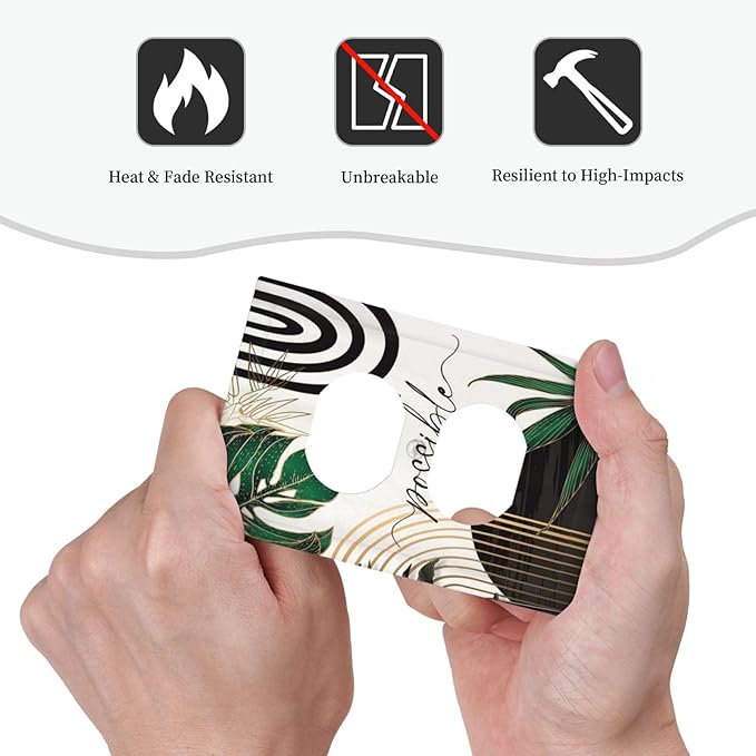 Boho Abstract Tropical Green Palm Leaf Mid Century Outlet Covers 1 Gang Duplex Light Switch Cover Decorative Switch Plates Electrical Receptacle Faceplate Wall Plate for Office Home Decor