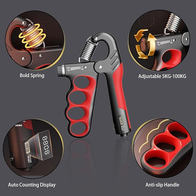 Grip Strength Trainer, 5-100KG (11-220 LB) Adjustable Resistance Forearm Hand Gripper Strengthener with Counter, Hand Wrist Exercise Workout Equipment for Home/Office Gym