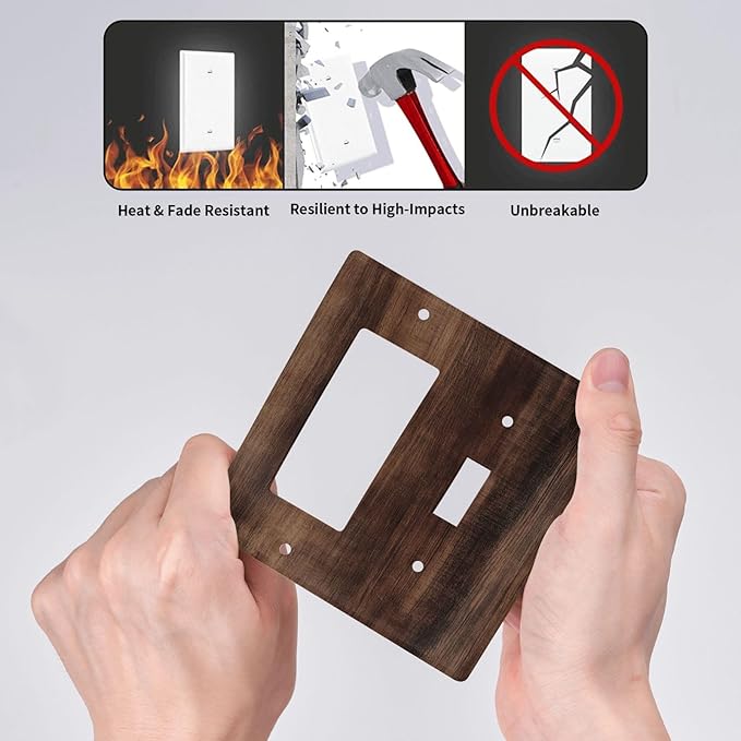 Decorative Outlet Covers Rustic Farmhouse Brown Wood Barn Door 2-Gang Combo Light Switch Cover Plate Single Toggle/Rocker Wall Plate Plug Switch Plate Covers for Bathroom Decor