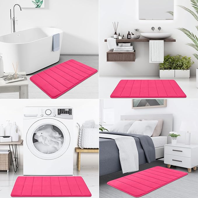 Buganda Memory Foam Bath Mat, 60" x 24", Ultra Soft and Non-Slip Bathroom Rugs, Water Absorbent and Machine Washable Bath Rug Runner for Bathroom, Shower, and Tub, Deep Pink