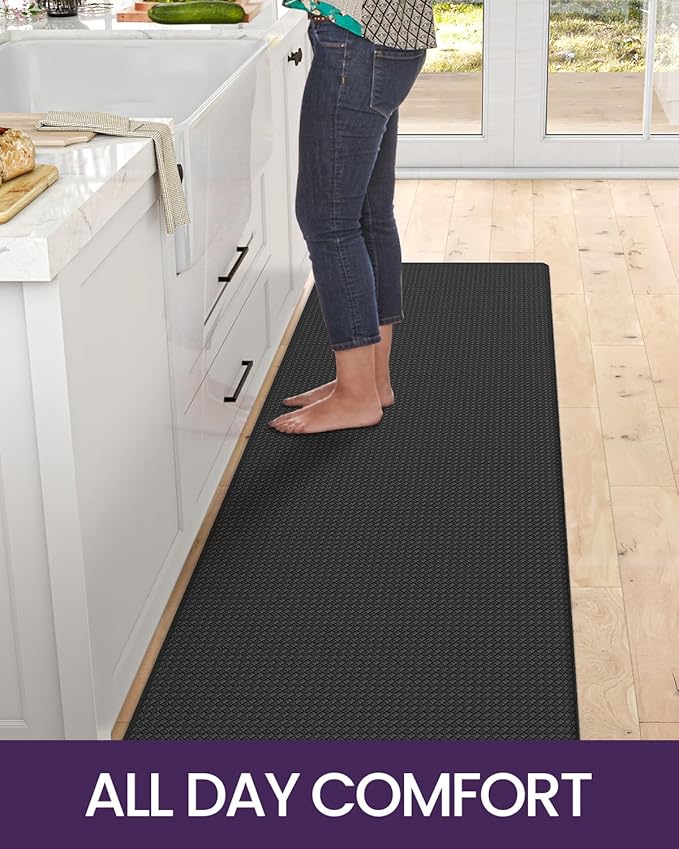 DEXI Kitchen Floor Mats Cushioned Anti Fatigue, 17x95, Long Standing Runner Rug Waterproof, Comfort Memory Foam Padded for Front Sink Laundry, Black