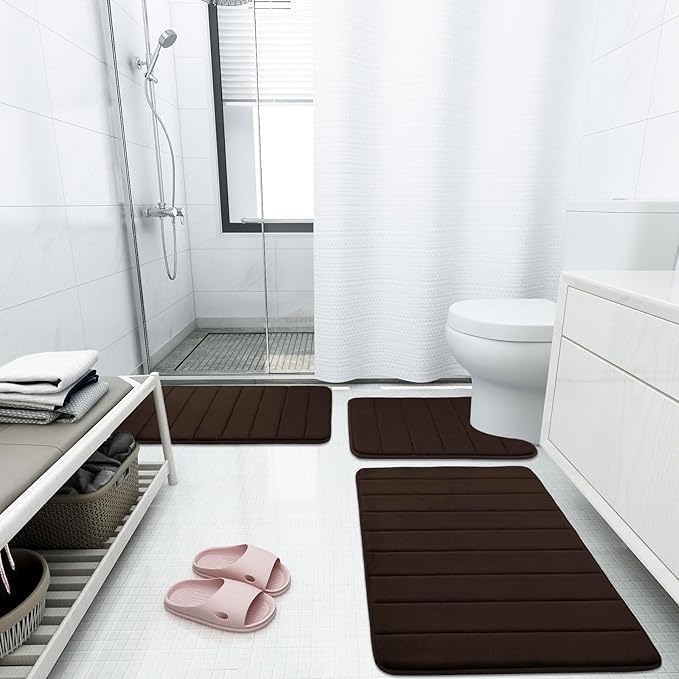 Buganda Memory Foam Bath Mat, 30" x 20", Ultra Soft and Non-Slip Bathroom Rugs, Water Absorbent and Machine Washable Bath Rug for Bathroom, Shower, and Tub, Brown