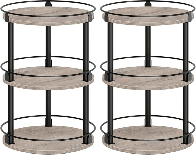 Spice Rack, Set of 2 Lazy Susan Organizer, 3-Tier Turntable Organizer, Rotating Spice Rack Organizer For Cabinet, Compact and Versatile, Greige and Black SR23L2BG
