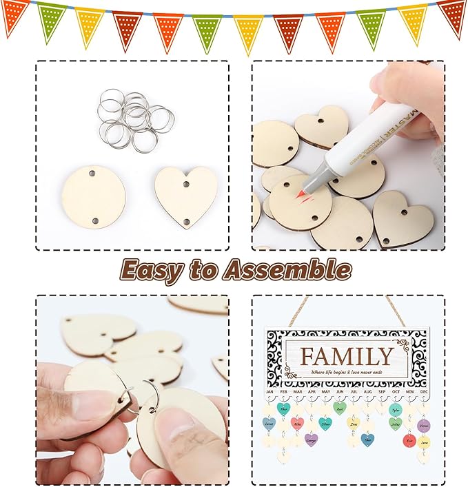 KAlRNE Birthday Calendar Board,Rustic Wooden Calendar Hanging Plaques,Family Birthday Reminder Board,Family Wooden Plaques with Tags,Gifts for Mom Nana Grandparents Anniversary Special Events