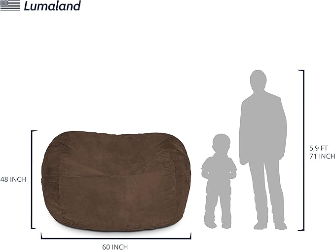Lumaland Luxurious 5ft Large Bean Bag Chair with Microsuede Cover - Ultra Soft, Foam Filling, Washable Bean Bag Sofa for Kids, Teenagers, Adults - Sack Chair for Dorm, Family Room - Brown