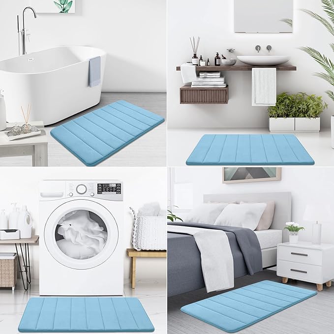 Buganda Memory Foam Bath Mat, 59" x 34", Ultra Soft and Non-Slip Bathroom Rugs, Water Absorbent and Machine Washable Bath Rug Runner for Bathroom, Shower, and Tub, Blue