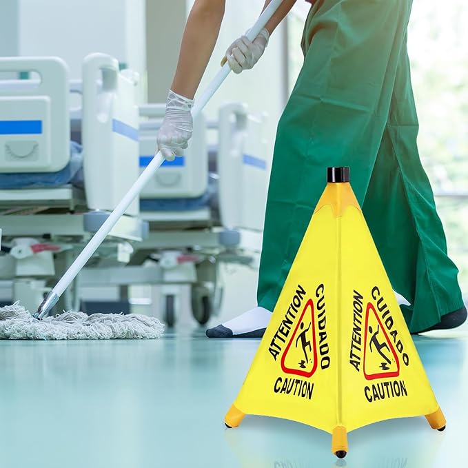 6 Pcs Pop up Wet Floor Sign with Storage Tube 20 Inch Wet Safety Signs Commercial Caution Safety Cone Pop up Caution Sign for Commercial Stores Grocery Restaurant Restroom Office Use