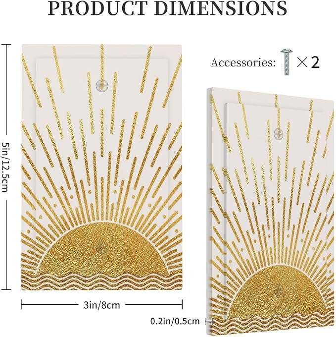 Mid Century Boho Golden Sun Sunrise Sunset Light Switch Cover Plate 1 Gang No Device Blank Electrical Wall Plates Faceplate Decorative Switch Plate for Bed Room Living Room Decor