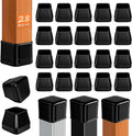 28 Pcs Chair Leg Sliders for Carpet Rug, Square Chair Glides, Silicone Furniture Leg Protectors Caps Kitchen Table Feet Covers with Plastic Pads, No Scratches (Fit:1-1/2"~1-3/4", Black)