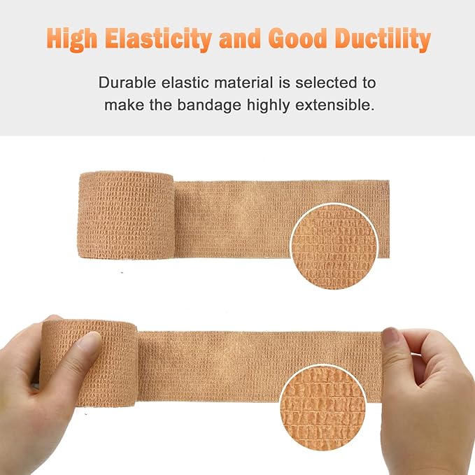 OK TAPE Self Adherent Cohesive Bandages Wrap 12Packs, 2 Inches X 5 Yards, Non-Woven Self Adhesive Athletic Sports wrap Tape, Vet Wrap Bandages Tape, for Thumb Finger Wrist Ankle (White)