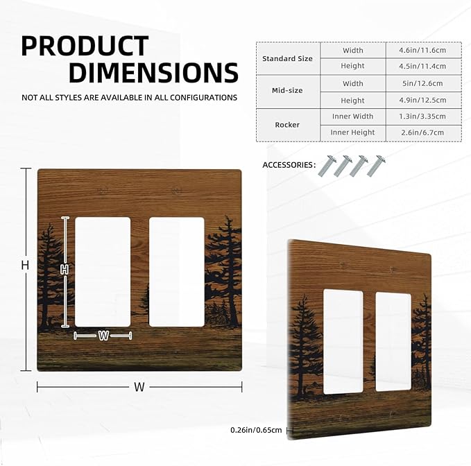 Decorative Outlet Covers Rustic Farmhouse Brown Board Pine Tree Wood Grain 2 Gang Light Switch Cover Plate Double Rocker Wall Plate Gfci Switch Plate Covers for Bathroom Decor