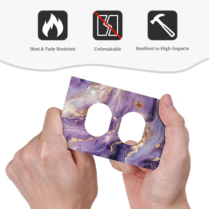 Luxury Marble Texture Purple And Gold Abstract Print Outlet Covers 1 Gang Duplex Light Switch Cover Decorative Switch Plates Electrical Receptacle Faceplate Wall Plate for Bathroom Home Decor